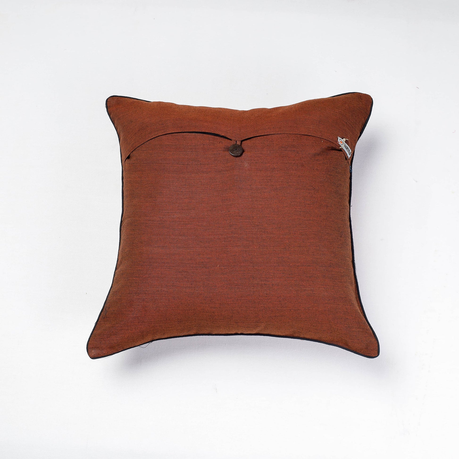 Brown - Assam Border Cotton Cushion Cover by Kritenya Manjuri (17 x 17 in)