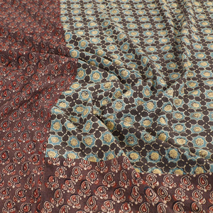 Brown - Ajrakh Patch Tukdi Kaam Cotton Double Bed Cover with Pillow Covers (109 x 86 in)