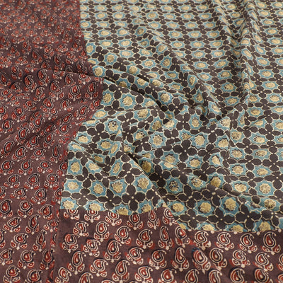 Brown - Ajrakh Patch Tukdi Kaam Cotton Double Bed Cover with Pillow Covers (109 x 86 in)