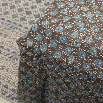Brown - Ajrakh Patch Tukdi Kaam Cotton Double Bed Cover with Pillow Covers (109 x 86 in)