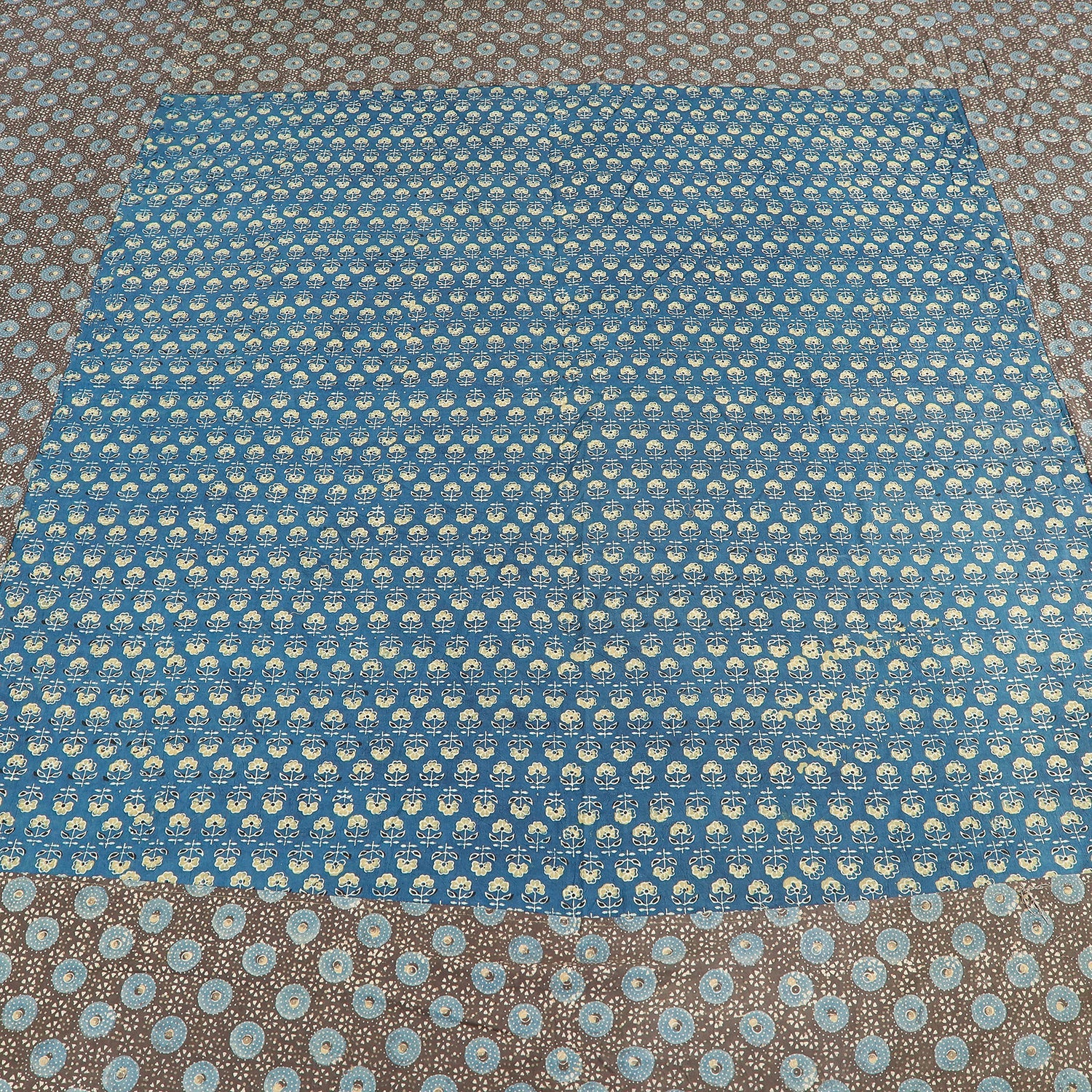 Brown - Ajrakh Patch Tukdi Kaam Cotton Double Bed Cover with Pillow Covers (109 x 86 in)