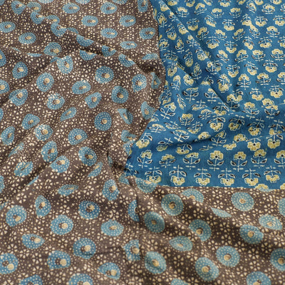 Brown - Ajrakh Patch Tukdi Kaam Cotton Double Bed Cover with Pillow Covers (109 x 86 in)