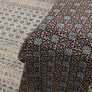 Black - Ajrakh Patch Tukdi Kaam Cotton Double Bed Cover with Pillow Covers (109 x 86 in)