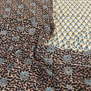 Black - Ajrakh Patch Tukdi Kaam Cotton Double Bed Cover with Pillow Covers (109 x 86 in)