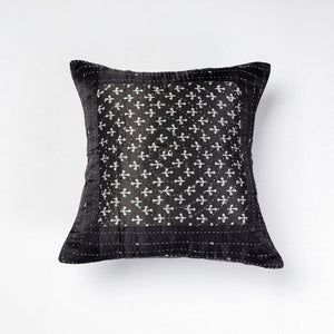 Black - Kutch Tagai Embroidery Mashru Silk Cushion Covers (16 x 16 in)