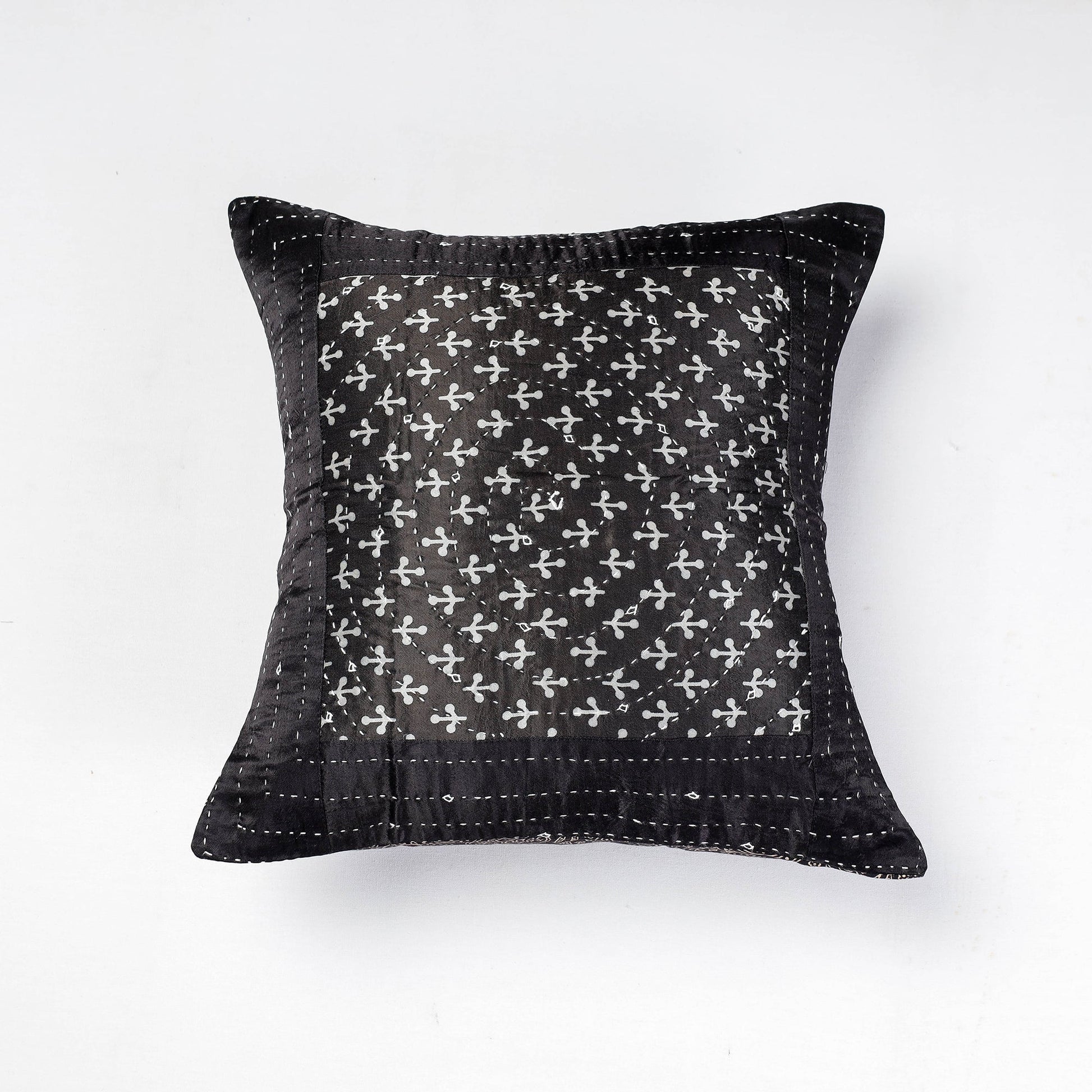 Black - Kutch Tagai Embroidery Mashru Silk Cushion Covers (16 x 16 in)