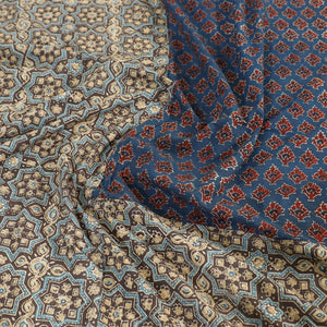 Brown - Ajrakh Patch Tukdi Kaam Cotton Double Bed Cover with Pillow Covers (109 x 86 in)