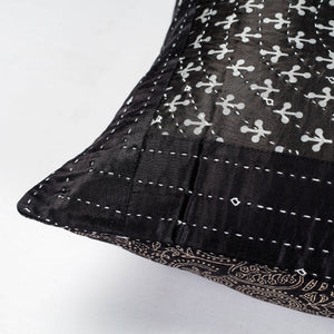 Black - Kutch Tagai Embroidery Mashru Silk Cushion Covers (16 x 16 in)