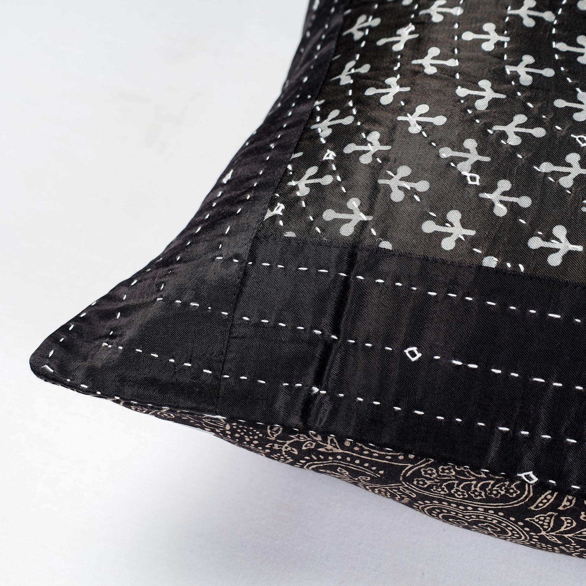 Black - Kutch Tagai Embroidery Mashru Silk Cushion Covers (16 x 16 in)