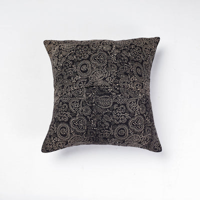 Black - Kutch Tagai Embroidery Mashru Silk Cushion Covers (16 x 16 in)