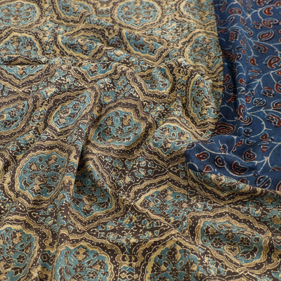 Brown - Ajrakh Patch Tukdi Kaam Cotton Double Bed Cover with Pillow Covers (109 x 86 in)