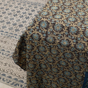 Brown - Ajrakh Patch Tukdi Kaam Cotton Double Bed Cover with Pillow Covers (109 x 86 in)