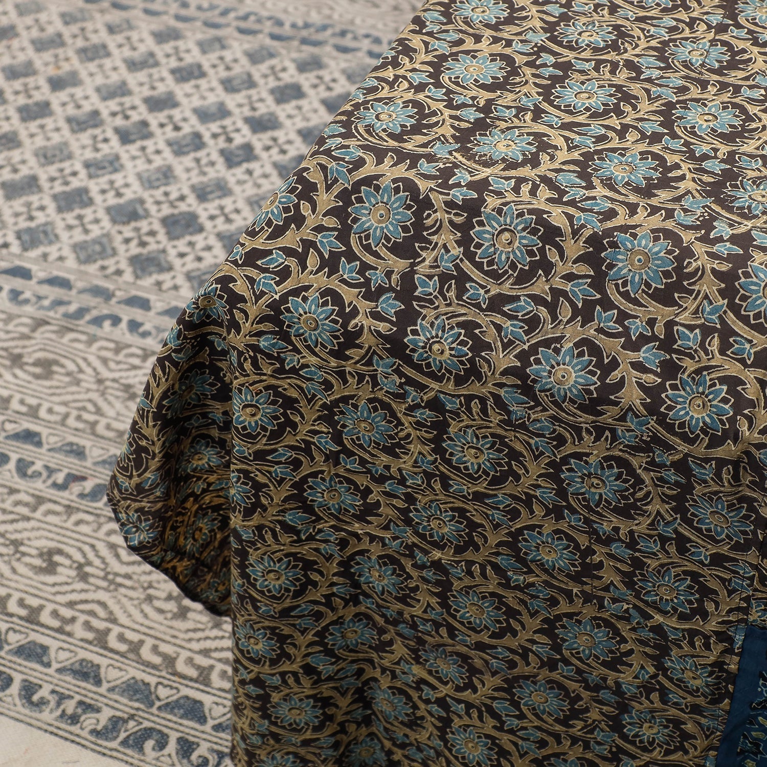 Brown - Ajrakh Patch Tukdi Kaam Cotton Double Bed Cover with Pillow Covers (109 x 86 in)