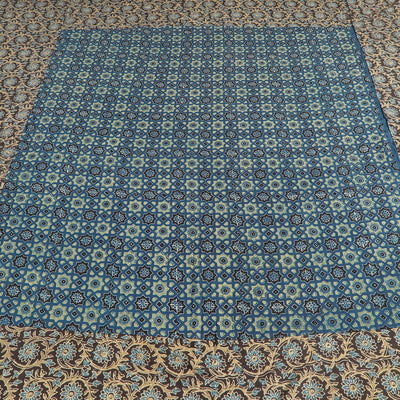 Brown - Ajrakh Patch Tukdi Kaam Cotton Double Bed Cover with Pillow Covers (109 x 86 in)