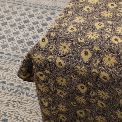 Brown - Ajrakh Patch Tukdi Kaam Cotton Double Bed Cover with Pillow Covers (109 x 86 in)