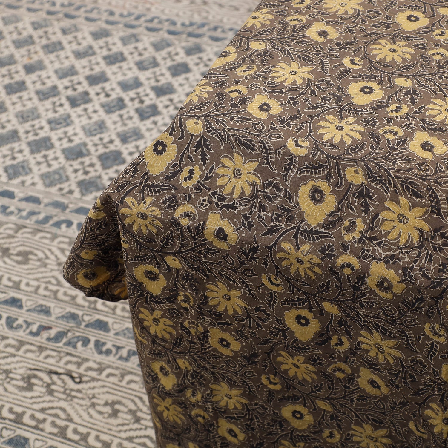 Brown - Ajrakh Patch Tukdi Kaam Cotton Double Bed Cover with Pillow Covers (109 x 86 in)