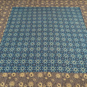 Brown - Ajrakh Patch Tukdi Kaam Cotton Double Bed Cover with Pillow Covers (109 x 86 in)