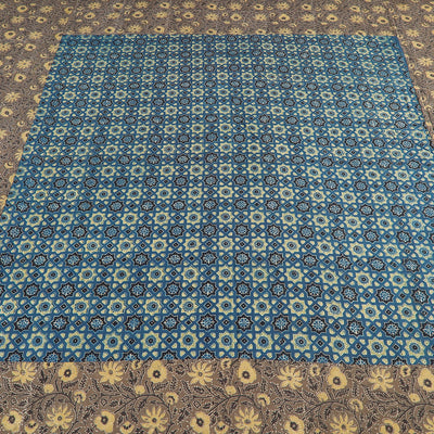Brown - Ajrakh Patch Tukdi Kaam Cotton Double Bed Cover with Pillow Covers (109 x 86 in)
