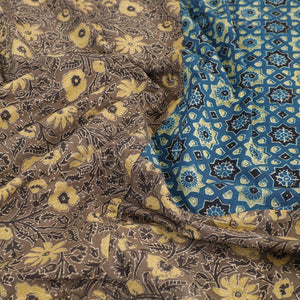 Brown - Ajrakh Patch Tukdi Kaam Cotton Double Bed Cover with Pillow Covers (109 x 86 in)