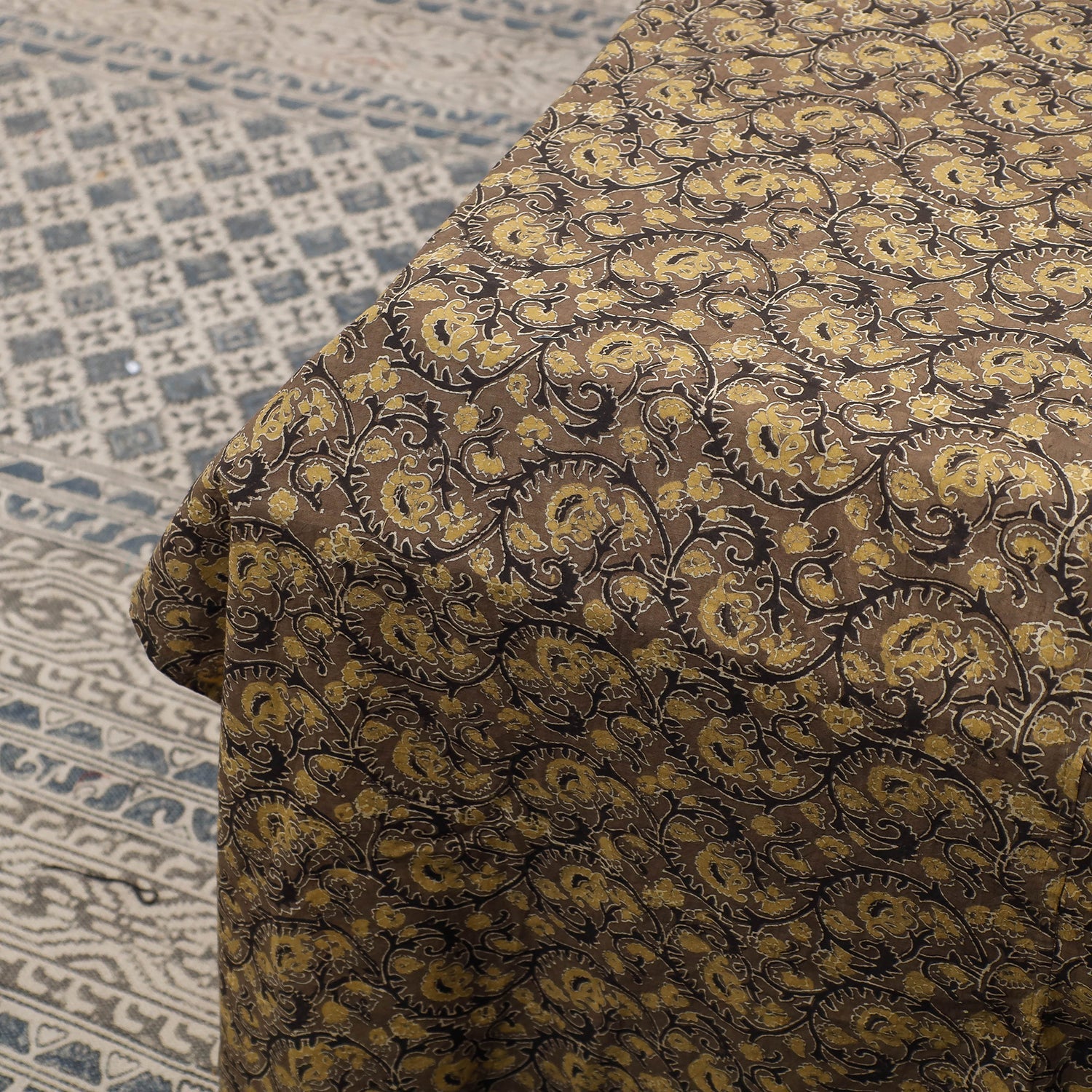 Brown - Ajrakh Patch Tukdi Kaam Cotton Double Bed Cover with Pillow Covers (109 x 86 in)