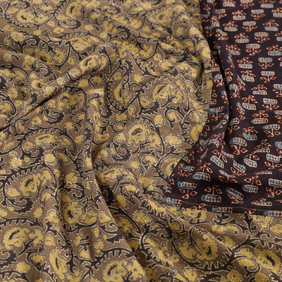 Brown - Ajrakh Patch Tukdi Kaam Cotton Double Bed Cover with Pillow Covers (109 x 86 in)