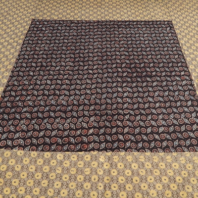 Brown - Ajrakh Patch Tukdi Kaam Cotton Double Bed Cover with Pillow Covers (109 x 86 in)