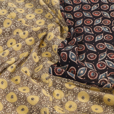 Brown - Ajrakh Patch Tukdi Kaam Cotton Double Bed Cover with Pillow Covers (109 x 86 in)