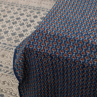Blue - Ajrakh Patch Tukdi Kaam Cotton Double Bed Cover with Pillow Covers (109 x 86 in)