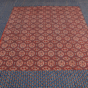 Blue - Ajrakh Patch Tukdi Kaam Cotton Double Bed Cover with Pillow Covers (109 x 86 in)