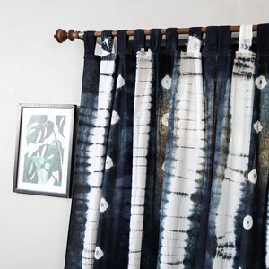 Black - Set of 2 Shibori Tie-Dye Cotton Door Curtain (6.6 x 4 feet)