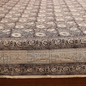 Black - Pedana Kalamkari Block Printing Cotton Double Bed Cover (111 x 94 in)