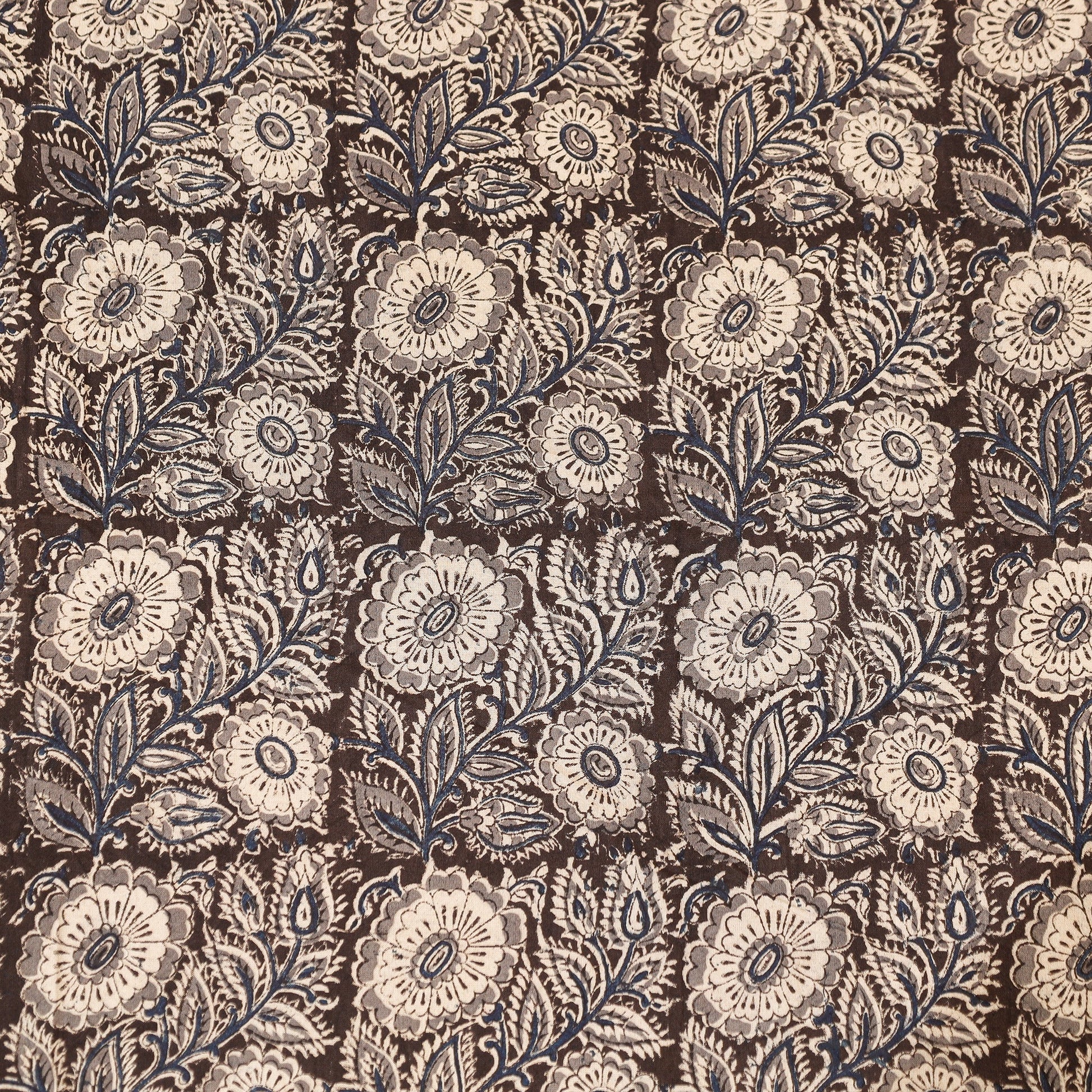 Black - Pedana Kalamkari Block Printing Cotton Double Bed Cover (111 x 94 in)