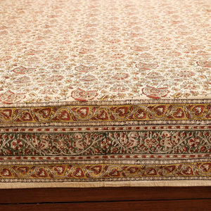 Beige - Pedana Kalamkari Block Printing Cotton Double Bed Cover (111 x 94 in)