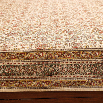 Beige - Pedana Kalamkari Block Printing Cotton Double Bed Cover (111 x 94 in)