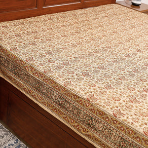 Beige - Pedana Kalamkari Block Printing Cotton Double Bed Cover (111 x 94 in)