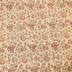 Beige - Pedana Kalamkari Block Printing Cotton Double Bed Cover (111 x 94 in)
