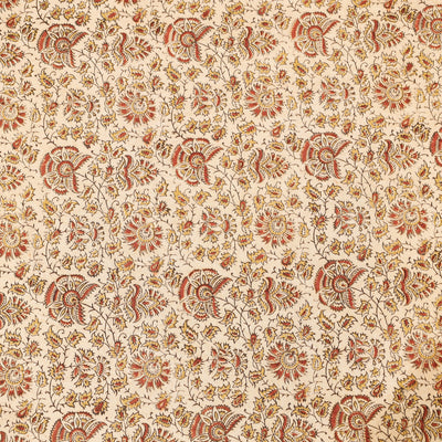 Beige - Pedana Kalamkari Block Printing Cotton Double Bed Cover (111 x 94 in)