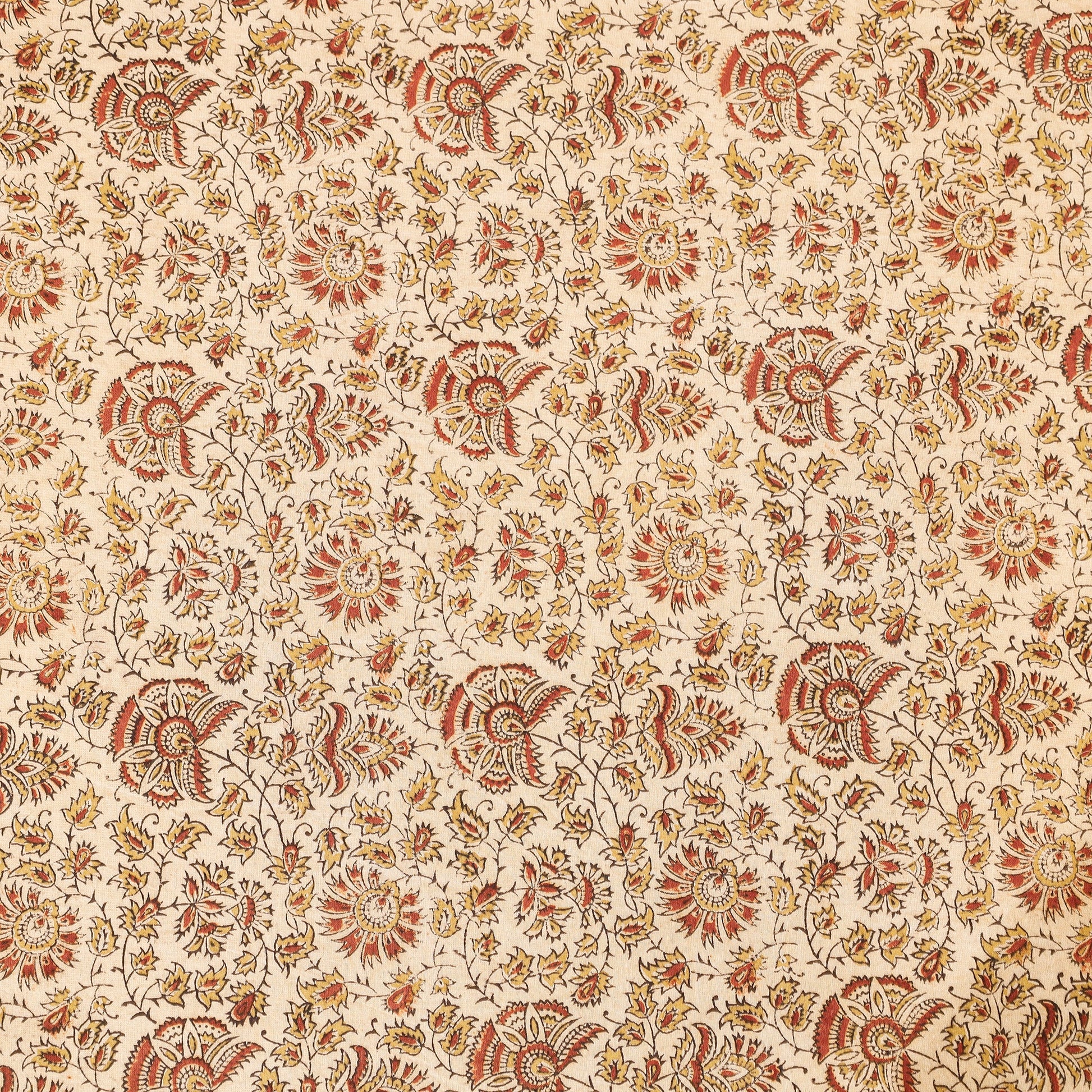 Beige - Pedana Kalamkari Block Printing Cotton Double Bed Cover (111 x 94 in)