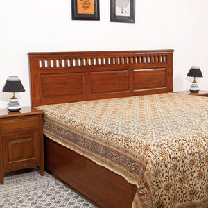Brown - Pedana Kalamkari Block Printing Cotton Double Bed Cover (111 x 94 in)