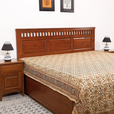 Brown - Pedana Kalamkari Block Printing Cotton Double Bed Cover (111 x 94 in)