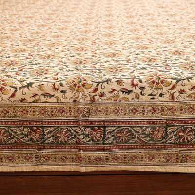 Brown - Pedana Kalamkari Block Printing Cotton Double Bed Cover (111 x 94 in)