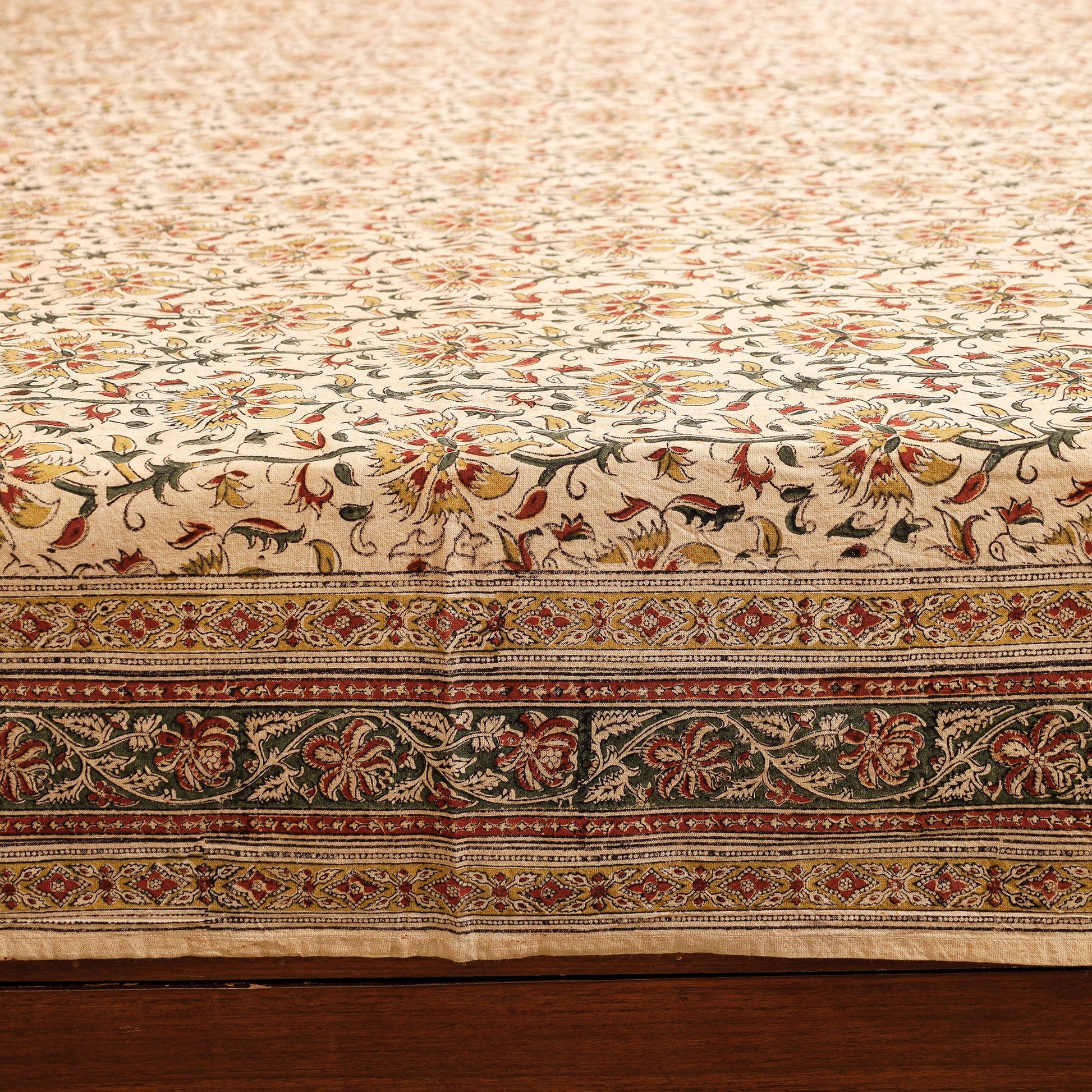 Brown - Pedana Kalamkari Block Printing Cotton Double Bed Cover (111 x 94 in)