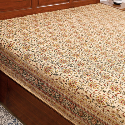 Brown - Pedana Kalamkari Block Printing Cotton Double Bed Cover (111 x 94 in)