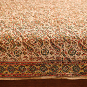 Beige - Pedana Kalamkari Block Printing Cotton Double Bed Cover (111 x 94 in)