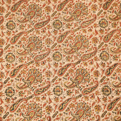 Beige - Pedana Kalamkari Block Printing Cotton Double Bed Cover (111 x 94 in)
