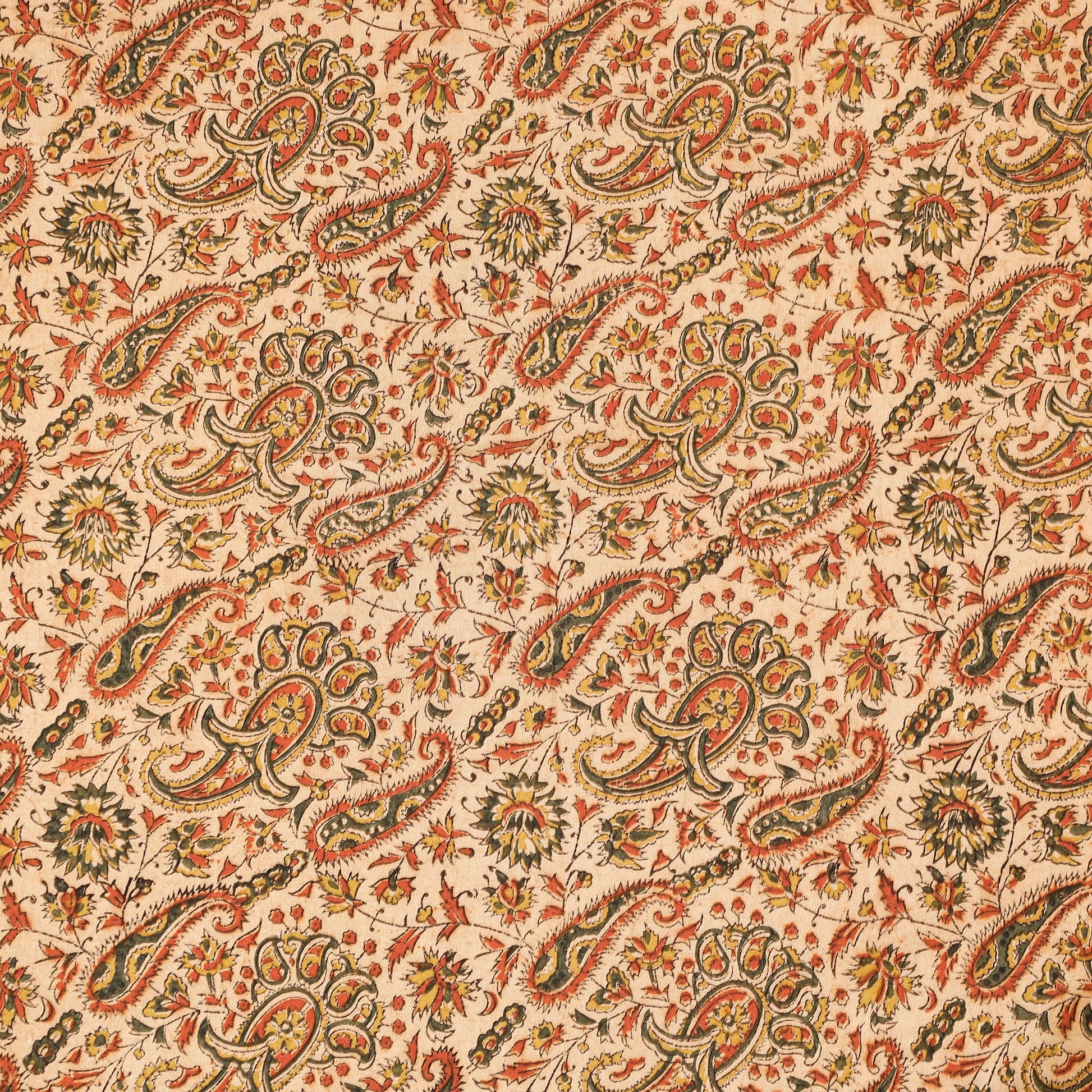 Beige - Pedana Kalamkari Block Printing Cotton Double Bed Cover (111 x 94 in)