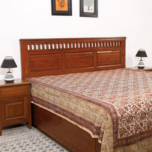 Beige - Pedana Kalamkari Block Printing Cotton Double Bed Cover (111 x 94 in)