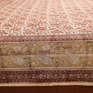 Beige - Pedana Kalamkari Block Printing Cotton Double Bed Cover (111 x 94 in)