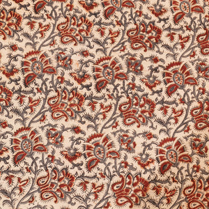 Beige - Pedana Kalamkari Block Printing Cotton Double Bed Cover (111 x 94 in)