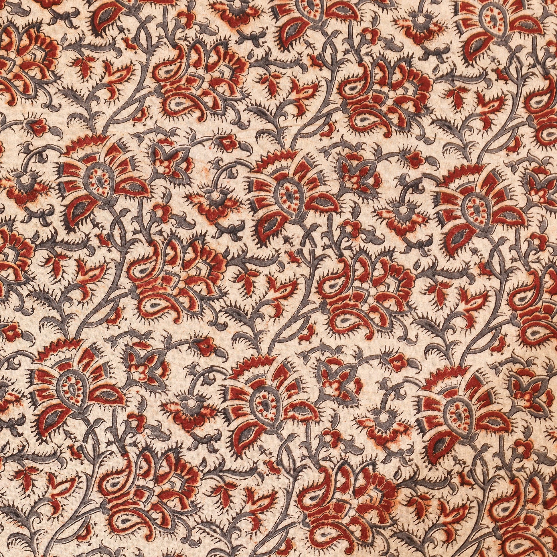Beige - Pedana Kalamkari Block Printing Cotton Double Bed Cover (111 x 94 in)